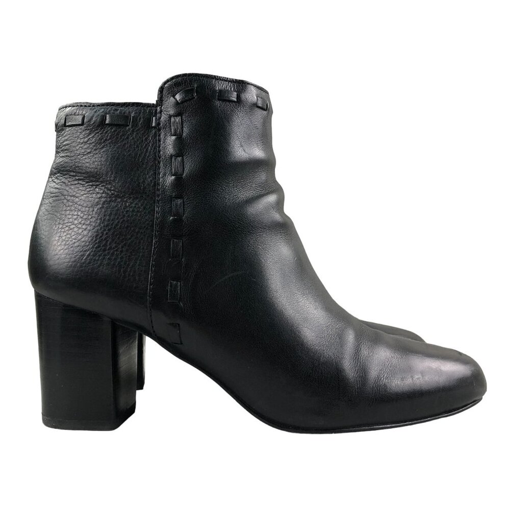 Via Spiga Women's Size 7M Black Leather Side Zip High Heel Ankle Booties Boots